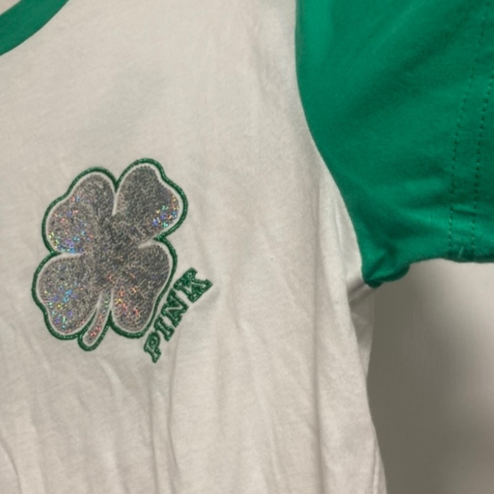 Pink Victoria’s Secret Bling Sequin Shirt Size Extra Small St Patricks Day Logo - Picture 15 of 16